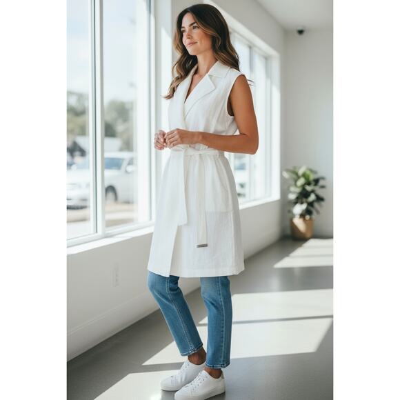 VINCE CAMUTO NEW 100% Linen Wrap Belted Jacket Vest Coat Size PS Sleeveless - Picture 2 of 10